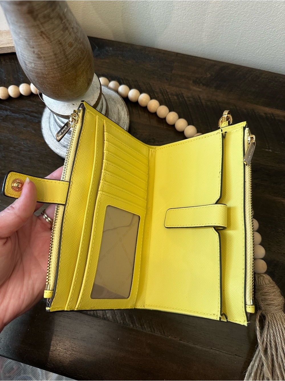 Michael Kors Bright sunshine Yellow staffino Leather Wristlet Clutch - Picture 6 of 12